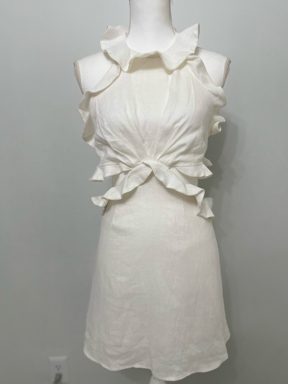Ruffle Tie-Front Mini Dress in White